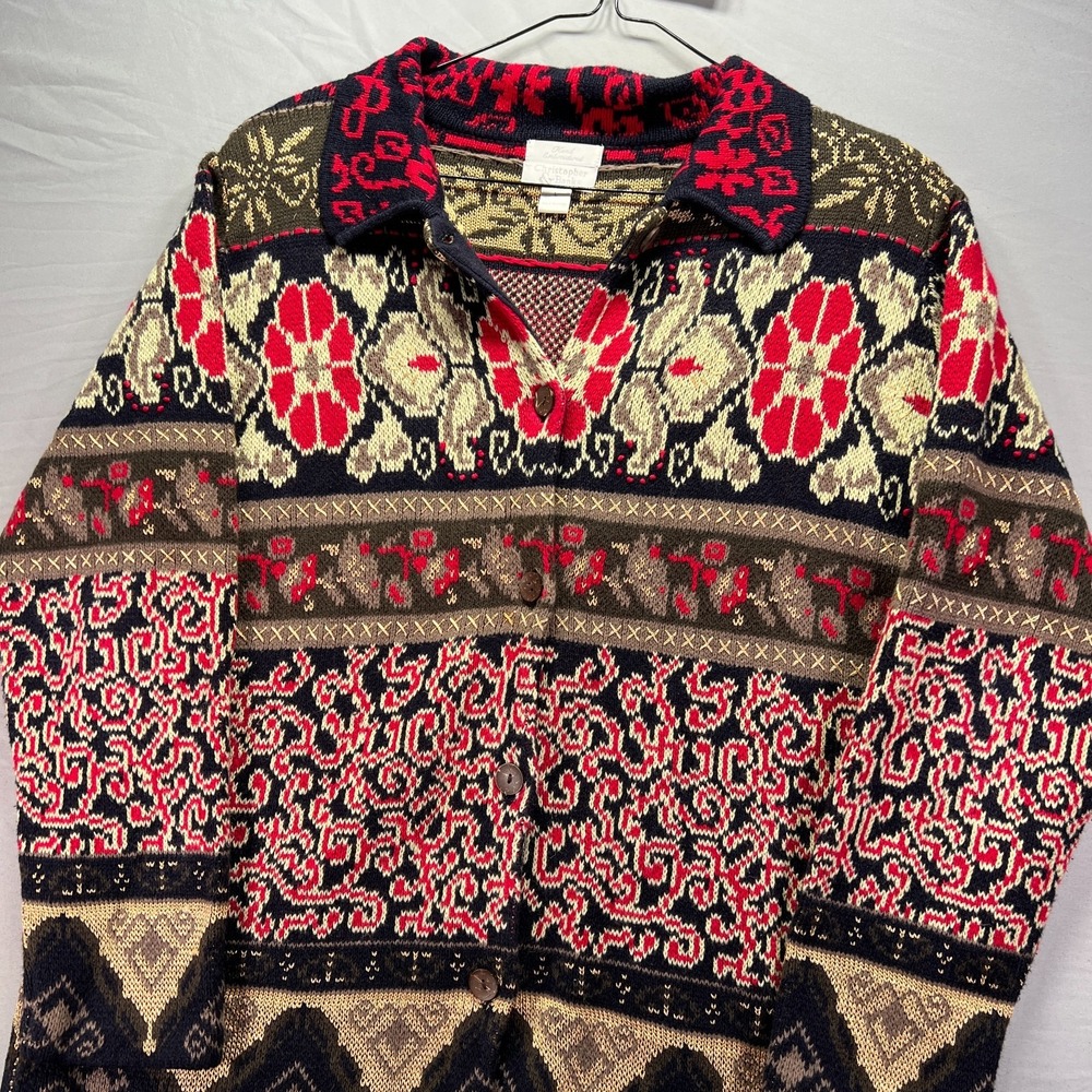Christopher Banks Sweater Womens Large Grandma Cardigan Hand Embroidered